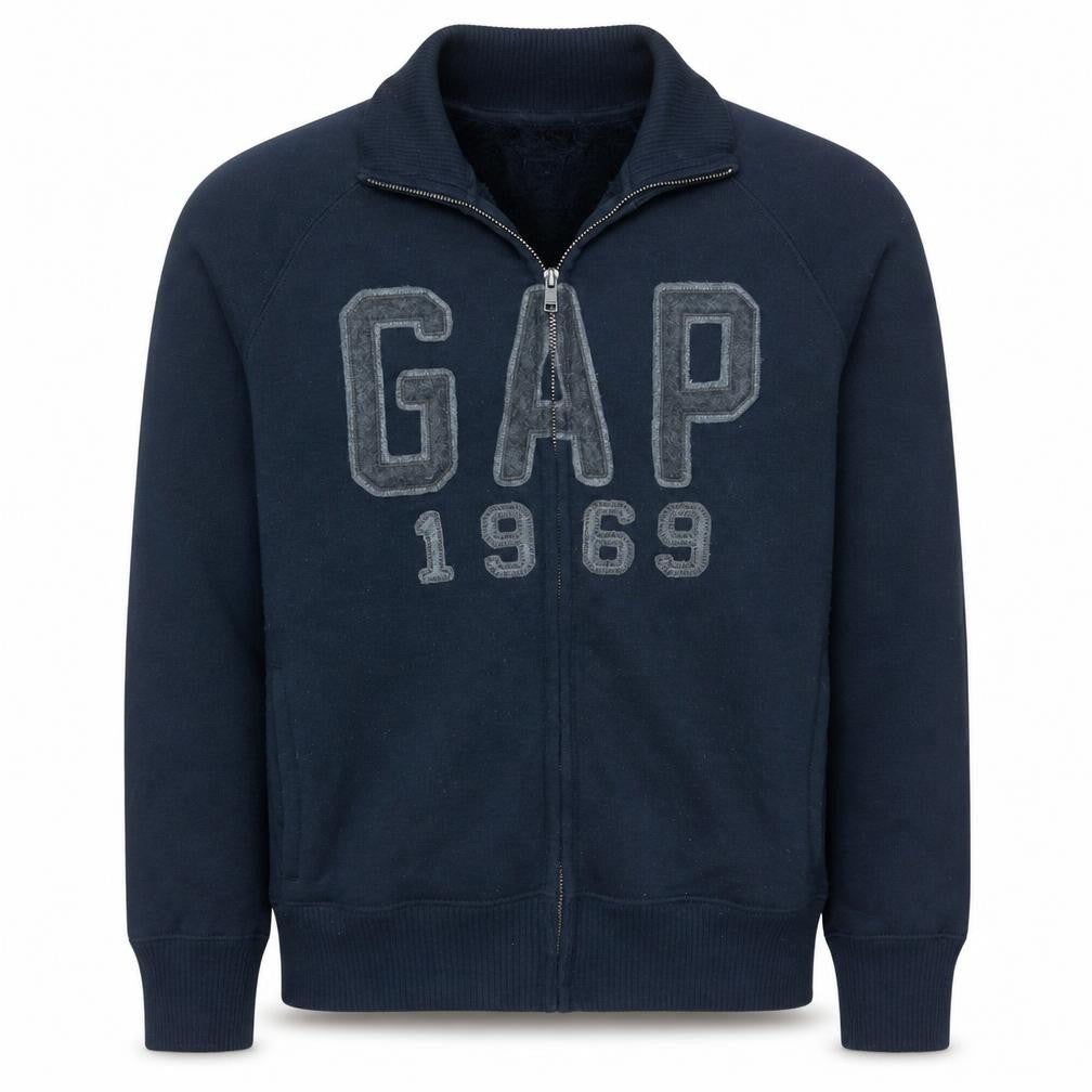 GAP Men's Blue L Bomber Jacket Full Zip Fleece Lined 1969 Logo