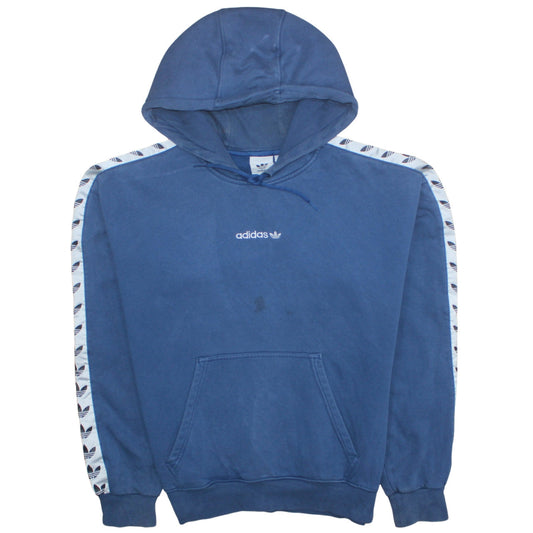 adidas Men Blue Pullover Hoodie M Fleece Logo Sportswear Sweatshirt
