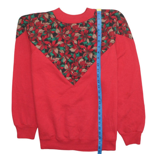 Hanes Men Red Floral Retro Christmas Pullover Sweatshirt L