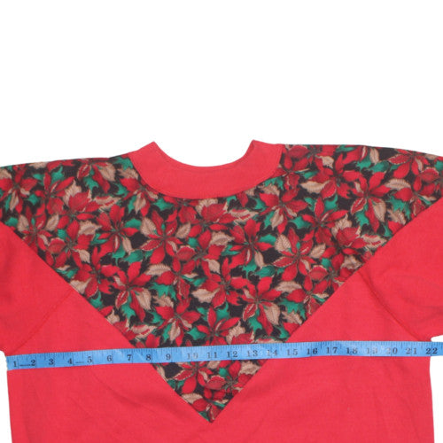 Hanes Men Red Floral Retro Christmas Pullover Sweatshirt L