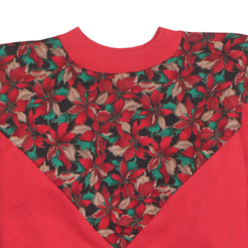Hanes Men Red Floral Retro Christmas Pullover Sweatshirt L