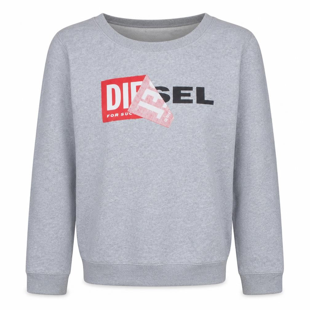 Diesel Men's Grey Logo Crew Neck Cotton Pullover Sweatshirt Size M