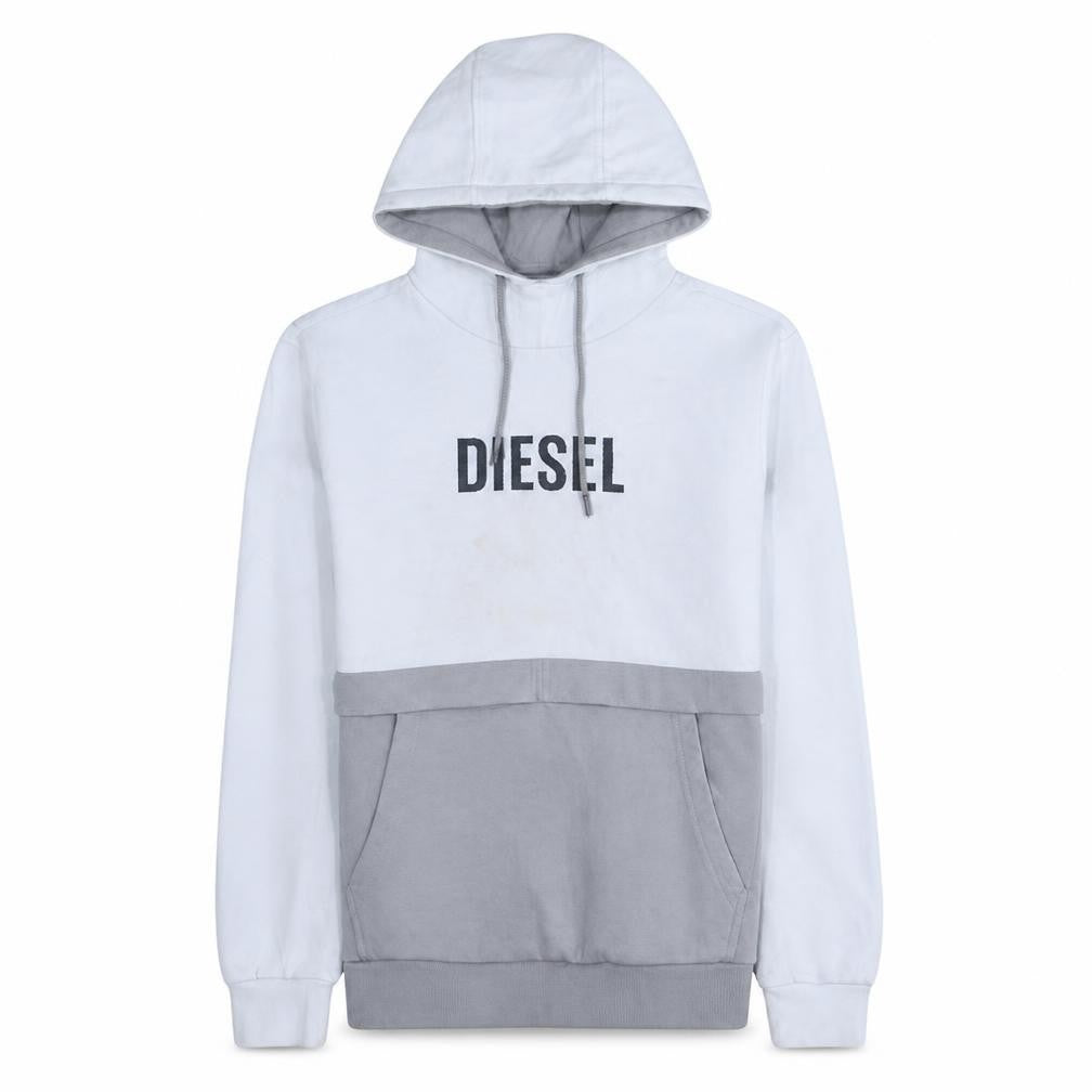 Diesel Men's White Pullover Logo Hoodie Size M Cotton Blend