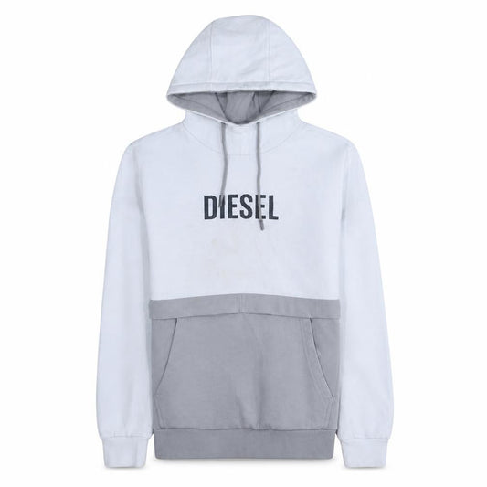 Diesel Men's White Pullover Logo Hoodie Size M Cotton Blend