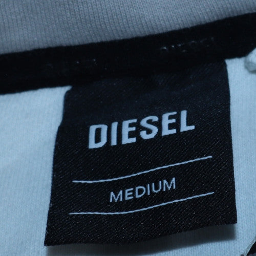 Diesel Men's White Pullover Logo Hoodie Size M Cotton Blend