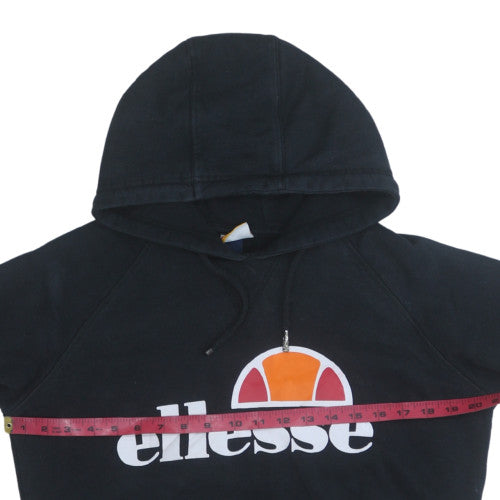Ellesse Womens Black Cropped Hoodie Size M Logo Print Pullover