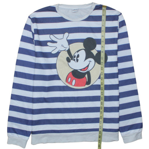 Disney Womens Blue White Striped Mickey Mouse Pullover Sweatshirt L