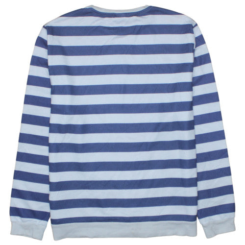 Disney Womens Blue White Striped Mickey Mouse Pullover Sweatshirt L