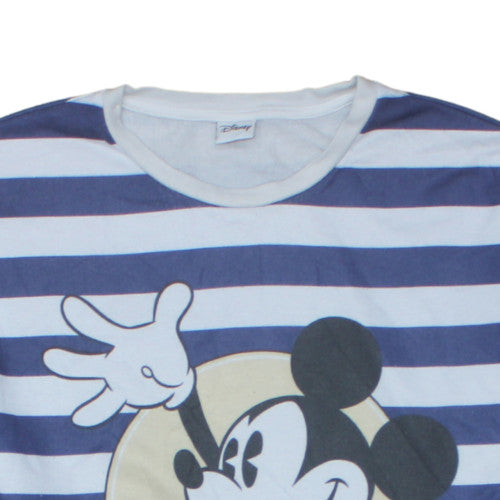 Disney Womens Blue White Striped Mickey Mouse Pullover Sweatshirt L