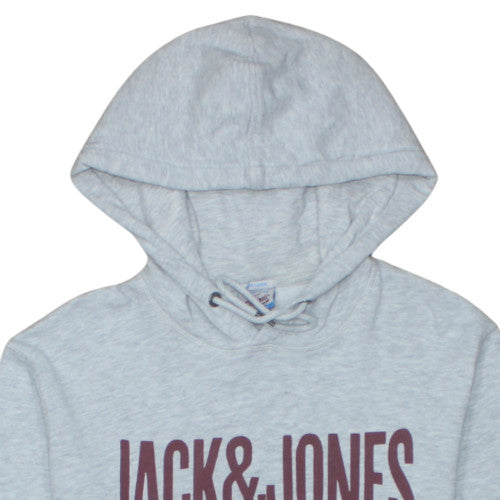 Jack & Jones Mens Grey Logo Pullover Hoodie Size L
