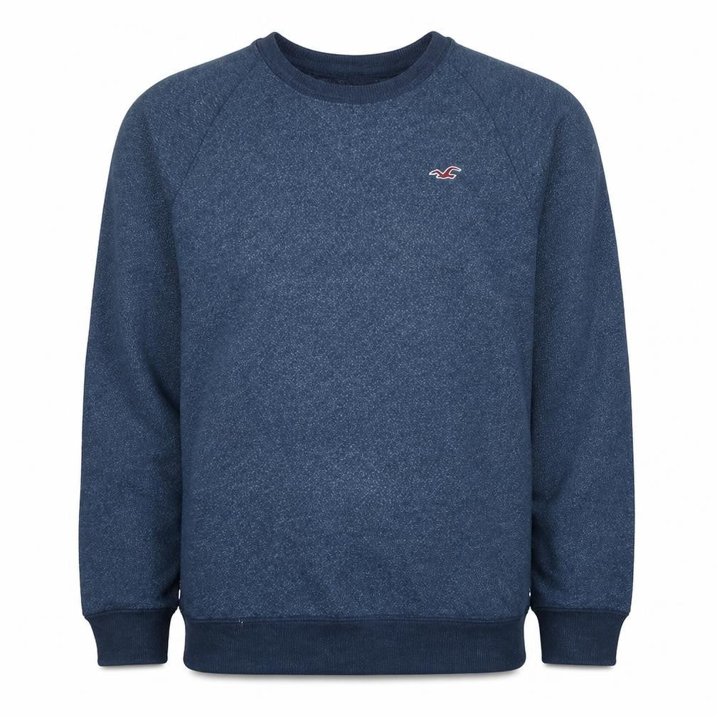 Hollister Men Blue Crew Neck Pullover Sweatshirt L Cotton Blend