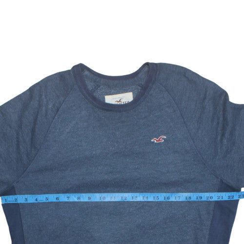 Hollister Men Blue Crew Neck Pullover Sweatshirt L Cotton Blend