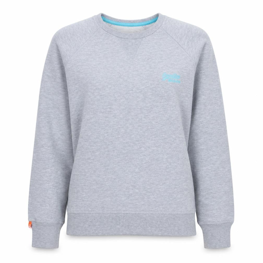 Superdry Women Grey Small Pullover Sweatshirt Classic Logo Crew Neck