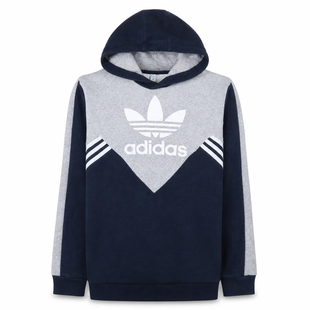 adidas Boys Blue Grey Pullover Hoodie 15-16 Years Colourblock Logo Fleece