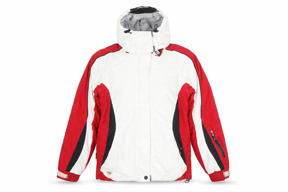Brugi Women's Red White Ski Jacket Size 10 Hooded Waterproof Winter Coat