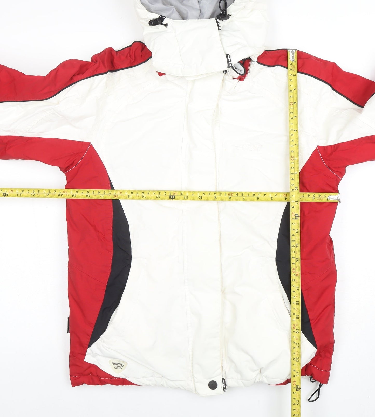 Brugi Women's Red White Ski Jacket Size 10 Hooded Waterproof Winter Coat
