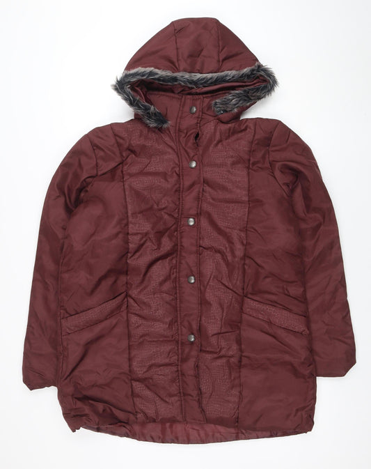 Anne de Lançay Women's Red Hooded Puffer Jacket M Faux Fur Trim