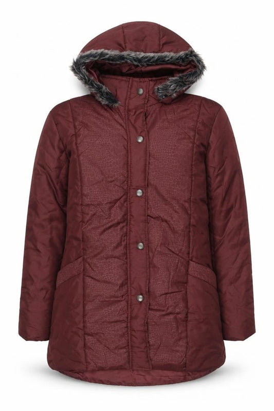 Anne de Lançay Women's Red Hooded Puffer Jacket M Faux Fur Trim