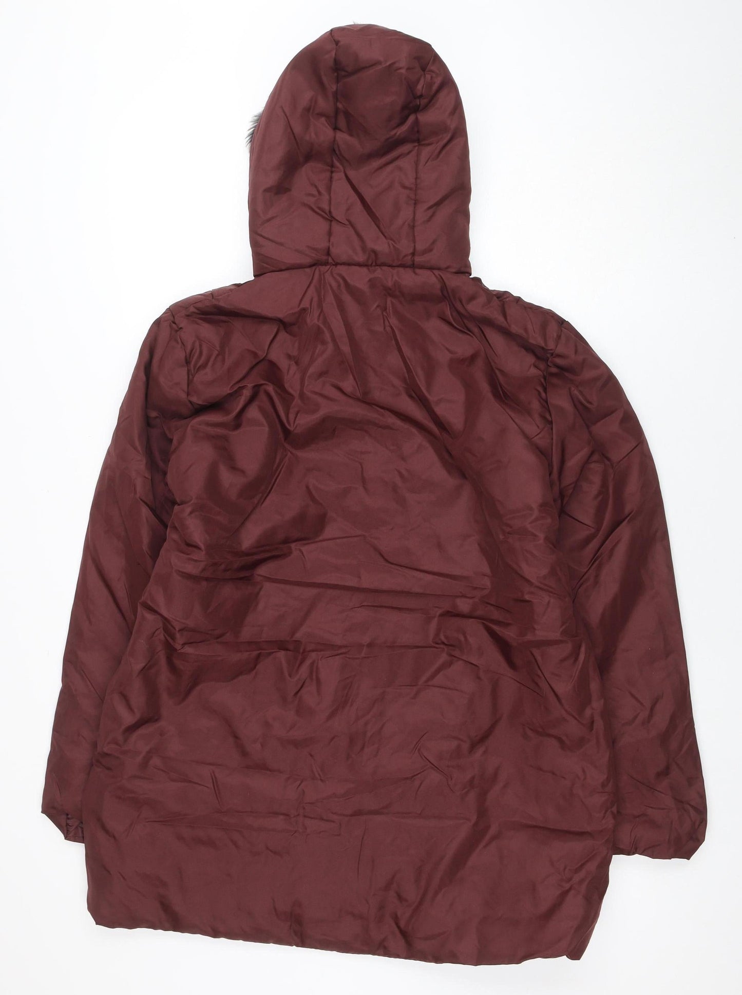 Anne de Lançay Women's Red Hooded Puffer Jacket M Faux Fur Trim