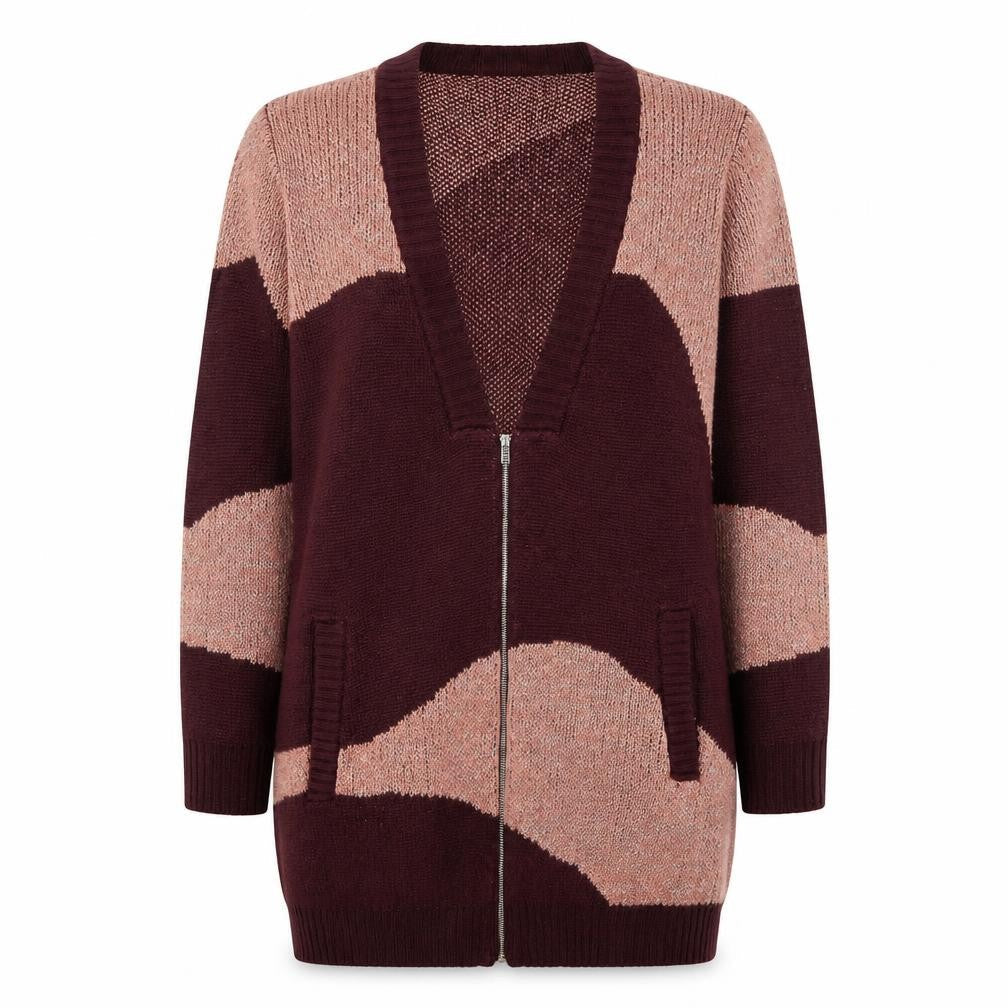 Vila Women’s Multicoloured L Knit Zip Cardigan Longline V-Neck