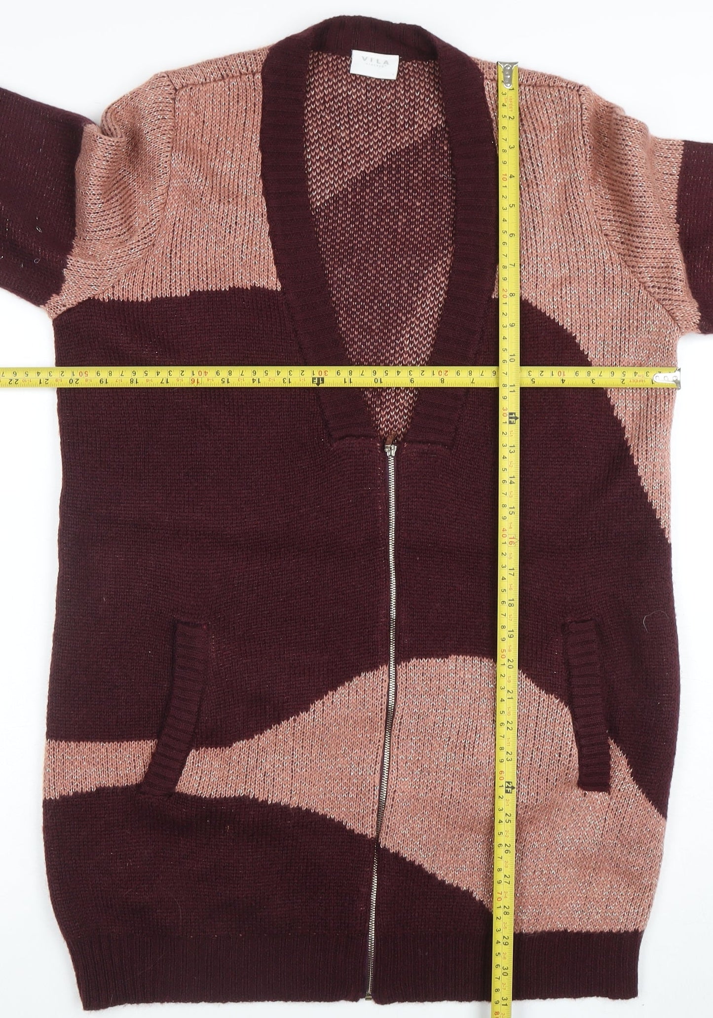 Vila Women’s Multicoloured L Knit Zip Cardigan Longline V-Neck