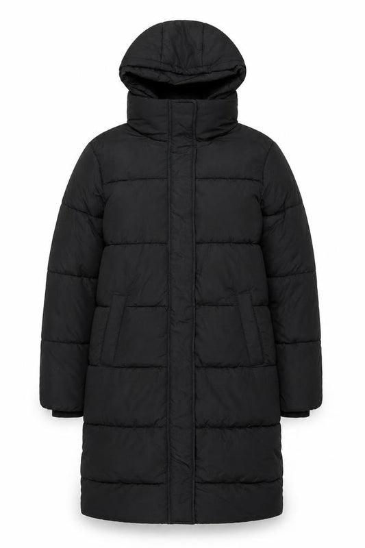New Look Womens Black UK 10 Puffer Jacket Hooded Mid-Length Polyester Warm Winter Coat
