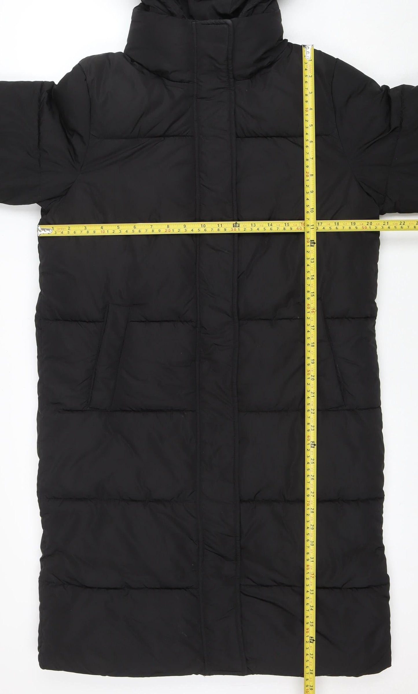 New Look Womens Black UK 10 Puffer Jacket Hooded Mid-Length Polyester Warm Winter Coat