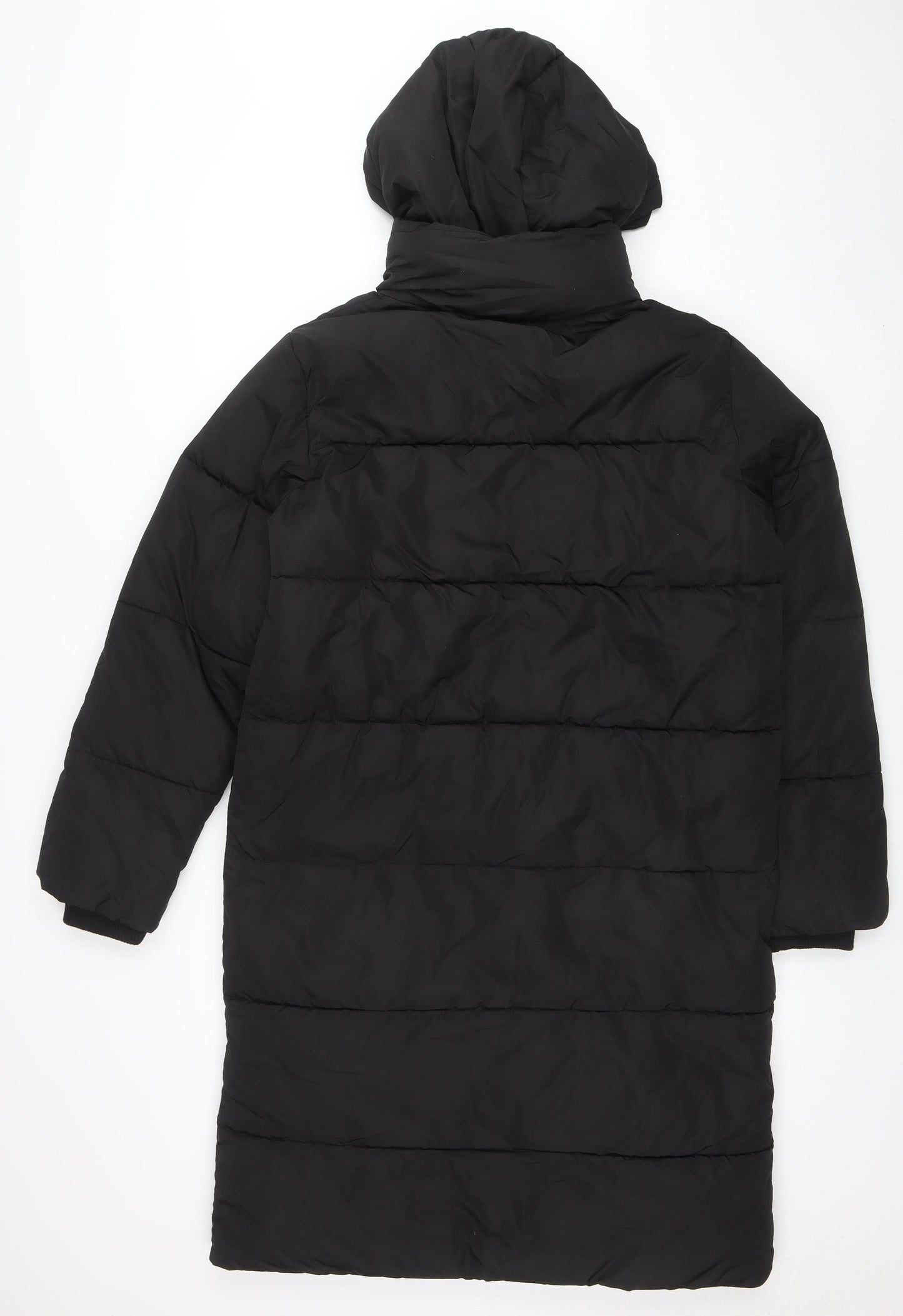 New Look Womens Black UK 10 Puffer Jacket Hooded Mid-Length Polyester Warm Winter Coat