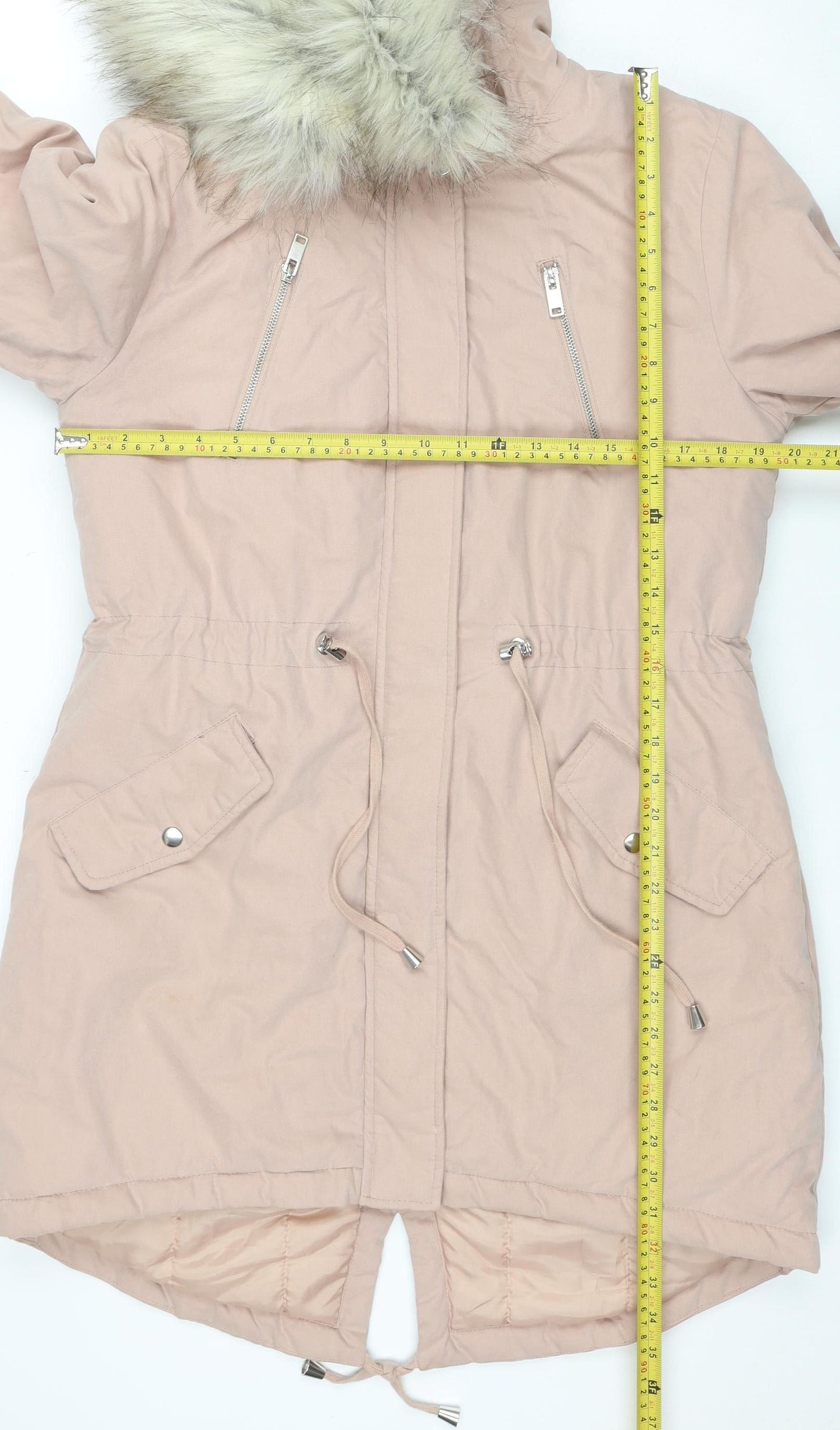 New Look Women’s Beige Faux Fur Hooded Parka Coat UK 12