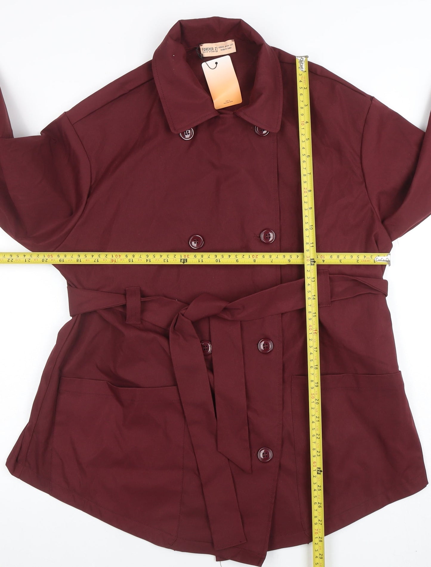 Forever 21 Women's Red Belted Trench Coat XS Classic Style