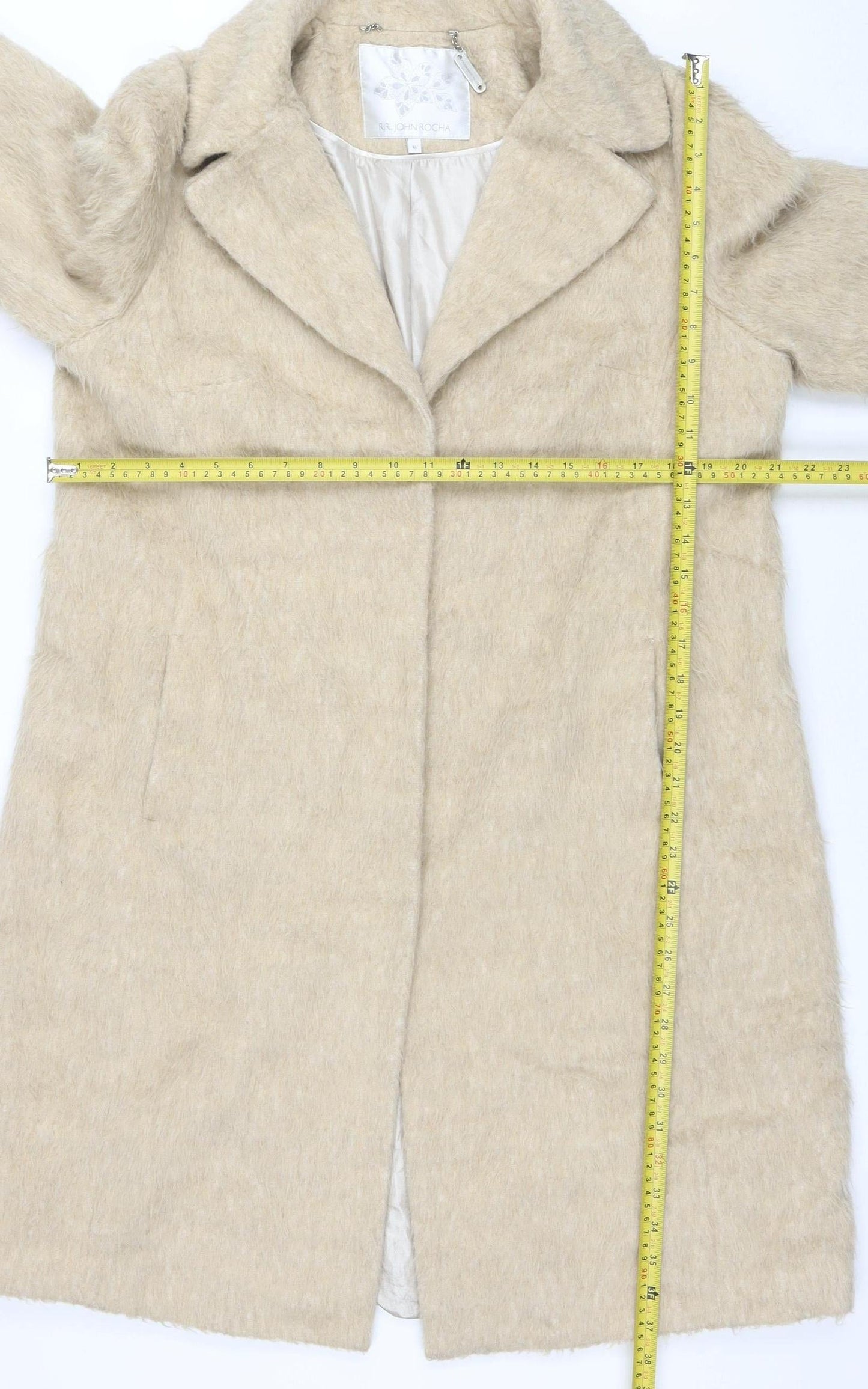 RJR John Rocha Women’s Beige Wool Blend Long Overcoat Size 16