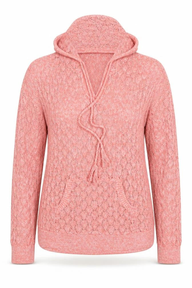 FatFace Women’s Pink Open-Knit Hooded Pullover Jumper Size 12