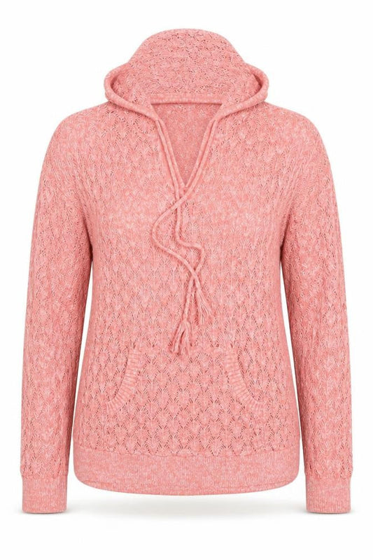 FatFace Women’s Pink Open-Knit Hooded Pullover Jumper Size 12