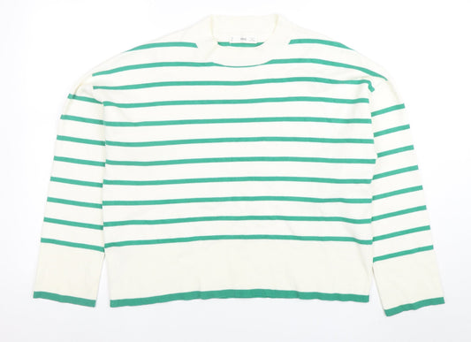 MNG Women’s White Green Striped Knit Long Sleeve Top Size L