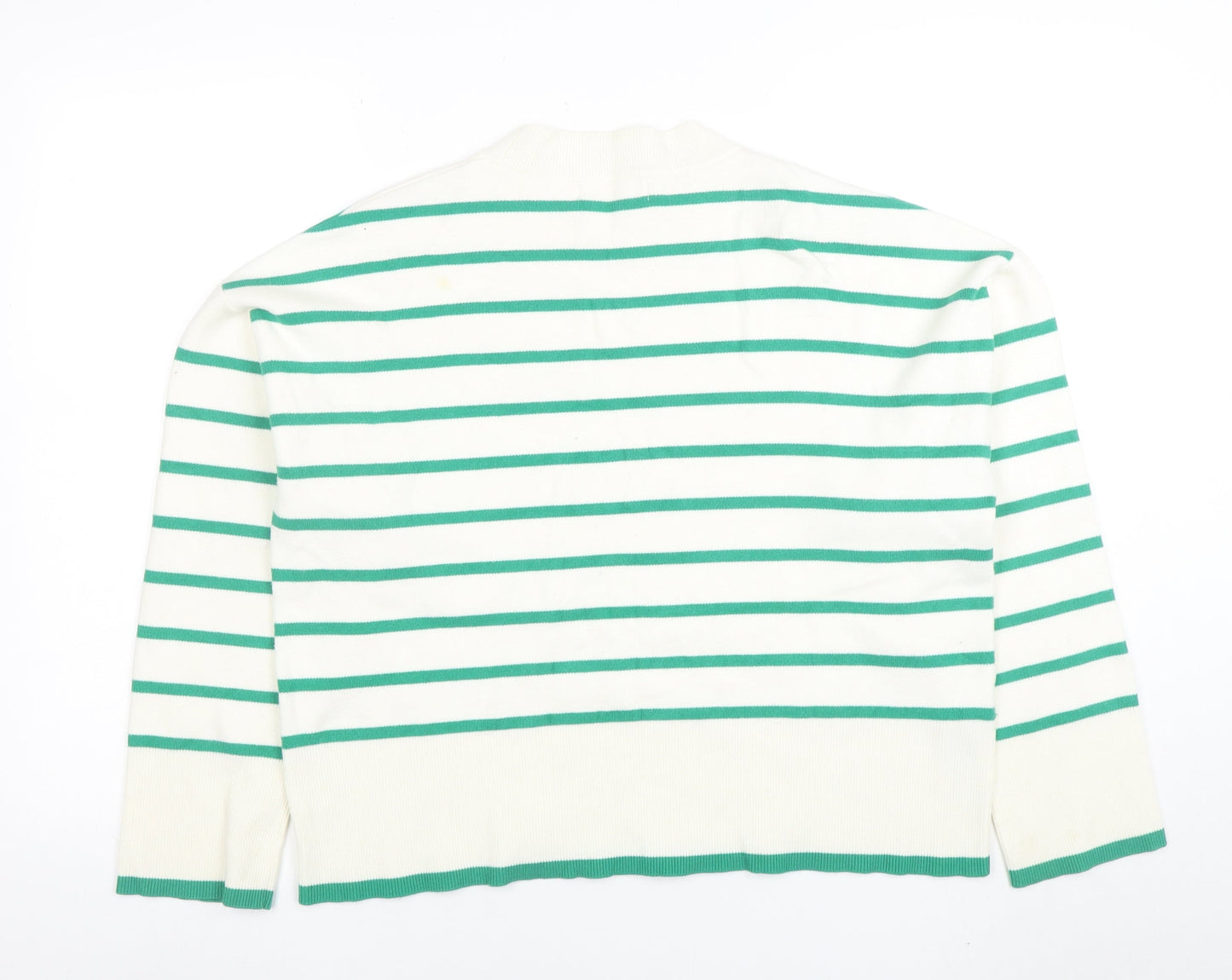 MNG Women’s White Green Striped Knit Long Sleeve Top Size L