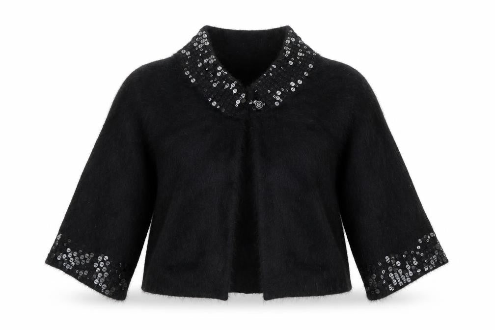 Morgan Women’s Black Sequin Angora 3/4 Sleeve Cardigan UK 16