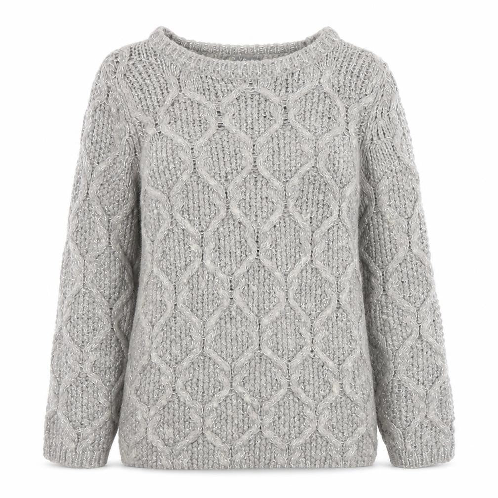 Marks & Spencer Women Grey Cable-Knit Jumper UK 10 Wool Blend
