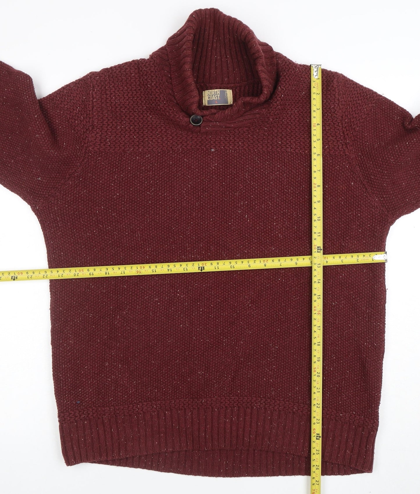 North Coast Men’s Red Roll Neck Chunky Knit Cotton Wool Jumper Size L