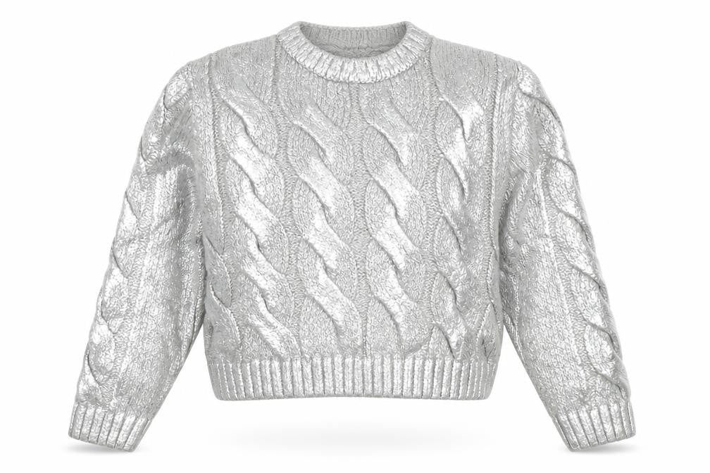 H&M Divided Women Silver Cable-Knit Metallic Pullover Jumper Size M