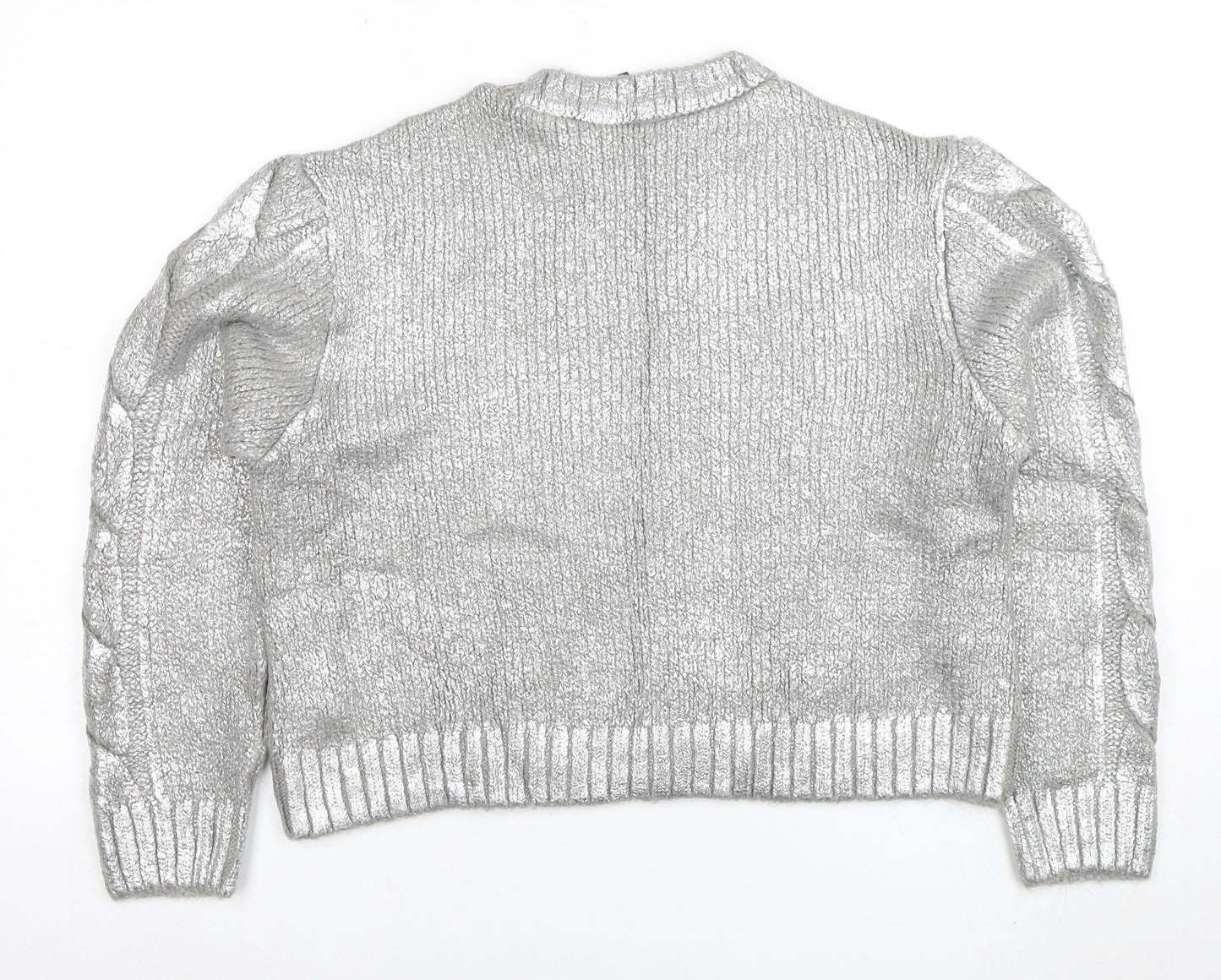 H&M Divided Women Silver Cable-Knit Metallic Pullover Jumper Size M