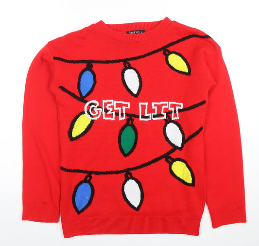 boohoo Men Red Christmas Graphic Knit Jumper Size S