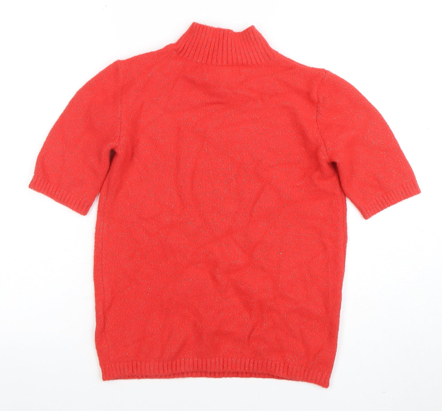 Marks and Spencer Women's Red Mock Neck Short Sleeve Jumper XS
