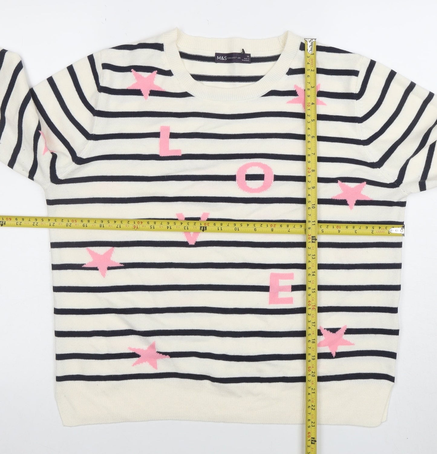 Marks and Spencer Women's Multicoloured Size 16 Striped LOVE Jumper