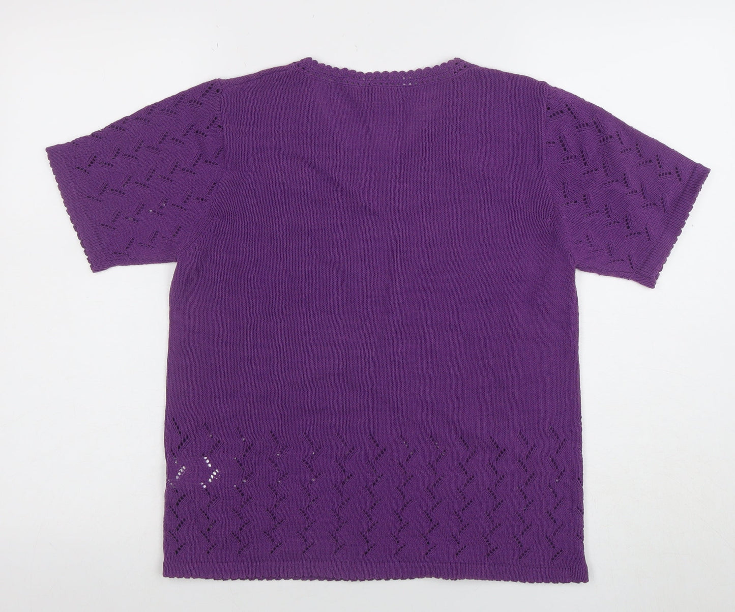 Damart Women’s Purple Embroidered Knit Short Sleeve Blouse Size S