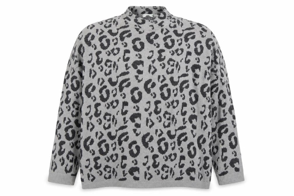 Garoche Women's Grey Leopard Knit High Neck Pullover Jumper M
