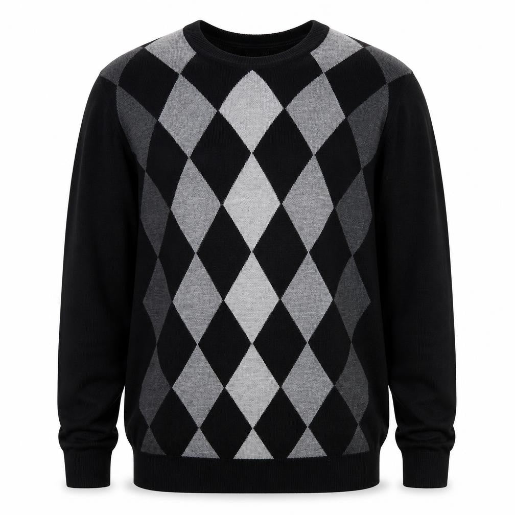 Dockers Men's Black Argyle Pullover Jumper L Crew Neck Knit
