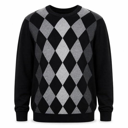 Dockers Men's Black Argyle Pullover Jumper L Crew Neck Knit