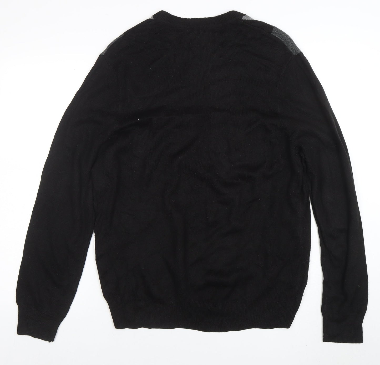 Dockers Men's Black Argyle Pullover Jumper L Crew Neck Knit