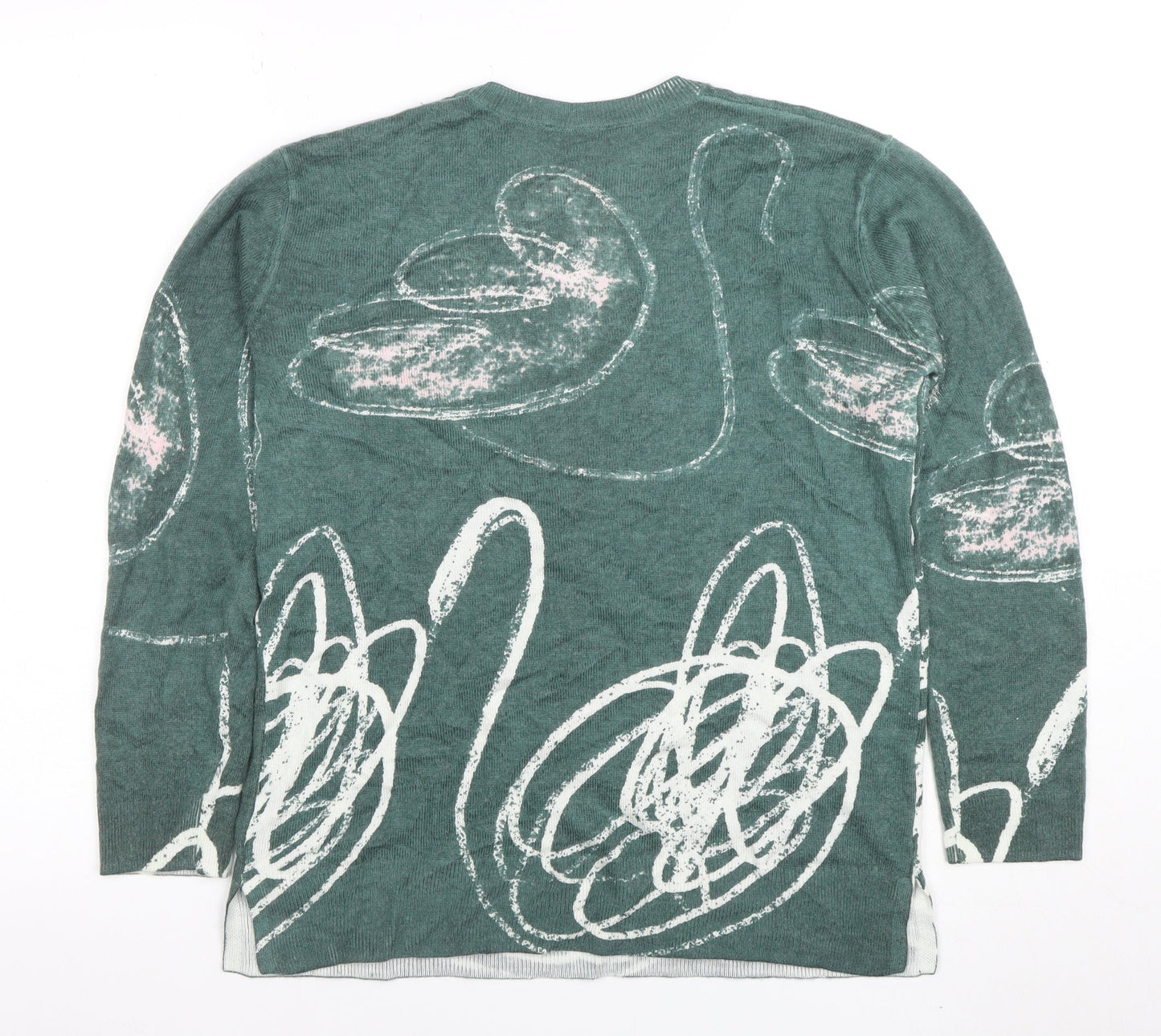 Parfois Women’s Green Swan Print Long Sleeve Cotton Blend Top XS