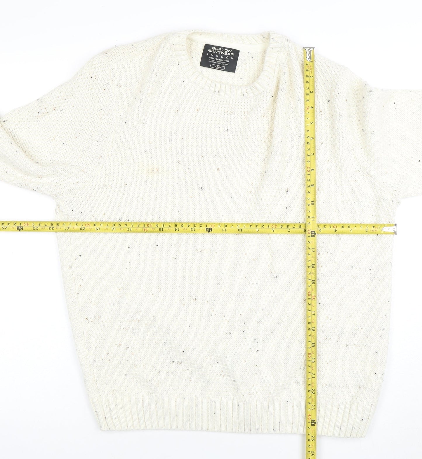 Burton Menswear London Men's Ivory Wool Blend Chunky Knit Jumper Large